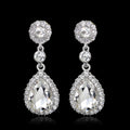 Red Silver Tone Red Teardrop Halo Crystal Four Designs Metal Dangle Earrings view 5