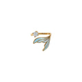 Blue Enamel Mermaid Tail Open Rings Clear Stone Gold Silver Two view 5