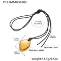 Leather Cord Long Pendant Necklace Heart Geometric Gold Steel view 12