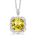 Silver Tone Yellow Cushion Stone Halo Pendant Necklace Chain view 1