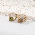 Gold Tone Natural Stone Bead Huggie Hoop Earrings in Seven Colors view 4