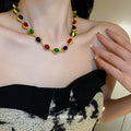 Gold Multicolor Wrinkled Heart And Oval Cabochon Necklaces view 4