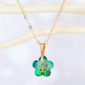 Gold Tone Flower Crystal Tree of Life Pendant Necklaces in Five Colors view 7