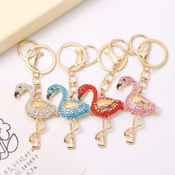 Rhinestone Flamingo Keychain Gold Clasp Four Color Options