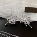Star Outline Stud Earrings with Crystal Fringe Statement Jewelry view 4