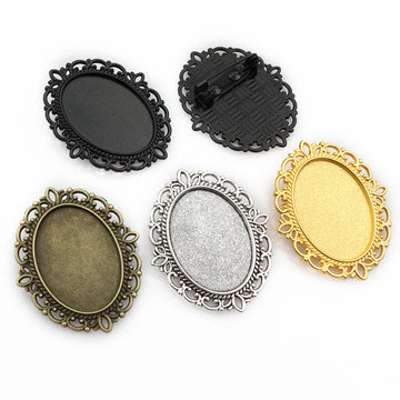 Oval Scrollwork Brooch Settings in Four Metal Tones