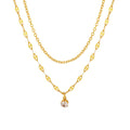 Gold Double Layer Necklace Oval Link Chain CZ Pendant view 5
