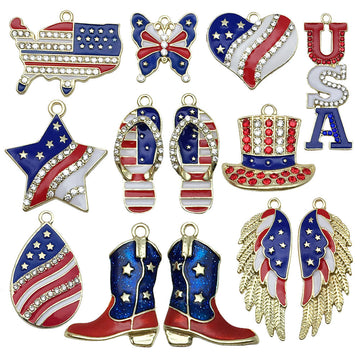 Red White and Blue American Theme Charms in Twelve Pictured Options