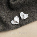 Brushed Silver Irregular Heart And Square Stud Earrings view 3
