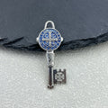 Antique Silver Saint Benedict Key Charm Pendant Enamel Medal view 7