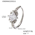 Open Adjustable Square Zircon Ring Side Accents Gold Steel view 6