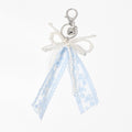 Silver Pearl Bow Lace Ribbon Keychain Heart Charm Light Blue view 4