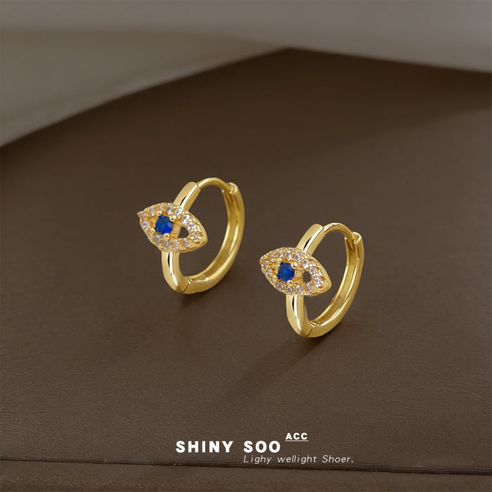 Gold Blue Crystal Evil Eye Mini Huggie Hoop Earrings