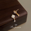 Gold Tone Clear Stone Four Petal Flower Teardrop Stud Earrings view 4