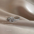 Silver-Tone Open Adjustable Pave CZ Circle Accent Ring view 2