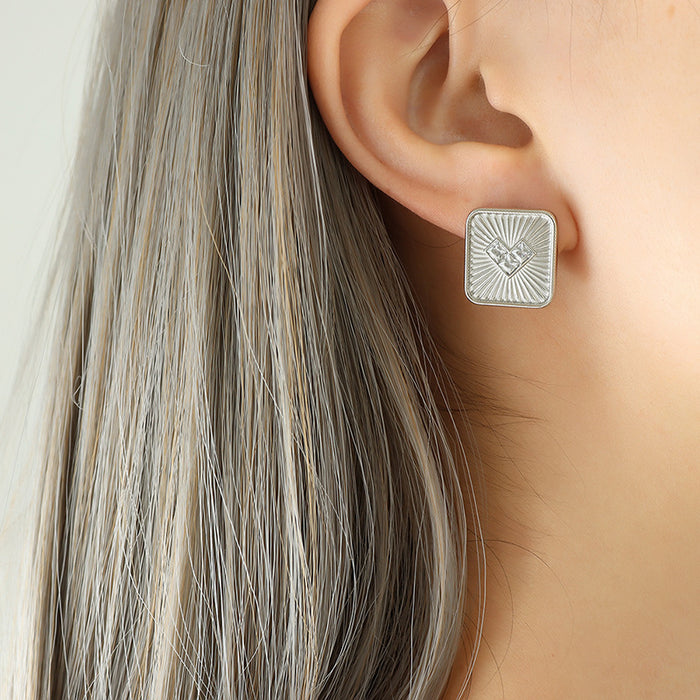 Square Sunburst Heart Stud Earrings And Matching Pendant Necklaces