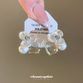 Clear Crystal Flower Pearl Stud Earrings With Pale Gold-Tone Settings view 2