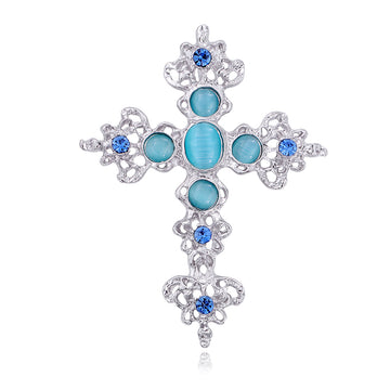 Blue Cross Crystal Two Designs Metal Brooch Pin for Jackets and Lapels