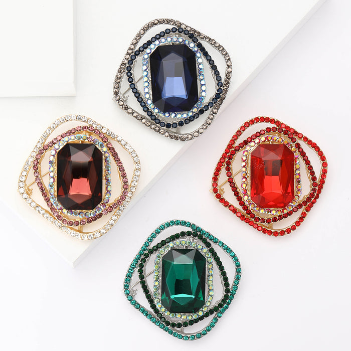 Nested Loop Crystal Brooch With Rectangular Center Stone