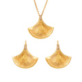 Gold Steel Fan Shell Earrings Pendant Necklace Herringbone Chain view 5