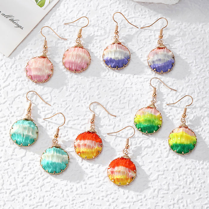 Round Gradient Resin Textured Wire Wrap Earrings 5 Colors