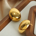 Polished Oval Dome Stud Earrings Gold Steel Finish view 2