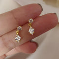 Geometric Crystal Drop Stud Earrings in Gold Tone Jewelry view 2
