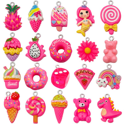 Red cake charms arranged on a light background