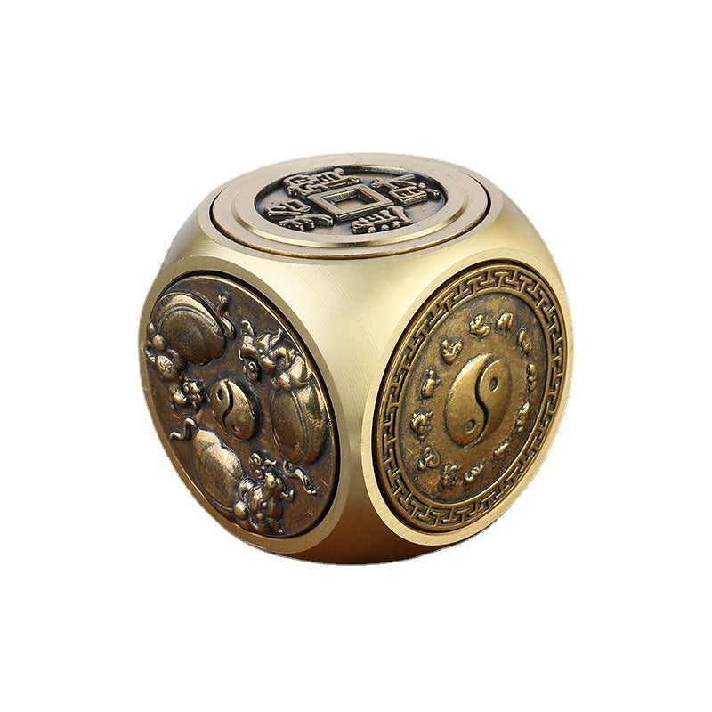Brass Mythical Beast Rotating Cube Fidget Keychain Chinese Style Ornament