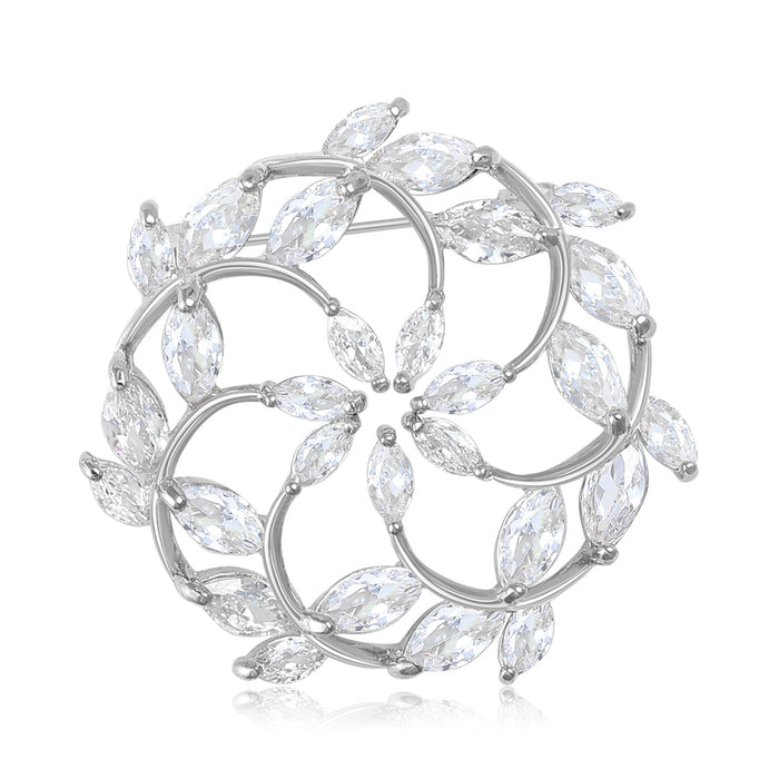 Hollow Flower Wreath Zircon Brooch Gold and Silver