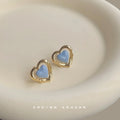 Gold-Tone Pink Enamel Heart Frame Stud Earrings Pair view 4