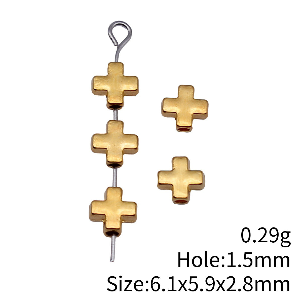 6.1x5.9x2.8mm 0.29g Bright Gold Zinc Alloy Cross Small Hole Beads for Necklace Bracelet Jewelry Making
