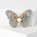Fabric Wing Butterfly Brooch in Detailed Metal and Crystal Design view 2