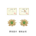 Gold Tone Green Center Daisy Flower Stud Earrings For Women view 3