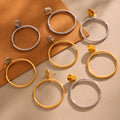 Large Hoop Drop Earrings With Round Disc Stud Tops view 3