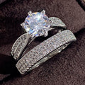 Round Solitaire And Triple-Row Two-Ring Set In Two Metal Tones view 5