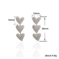 Triple Crystal Heart Drop Earrings in Silver Tone Polished Metal Earrings view 5