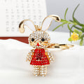 Jeweled Rabbit Girl Keychains in Flower Dresses and Three Colors view 4