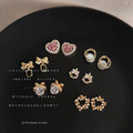 Gold CZ Bow Heart Pearl Leaf Cat Eye Stud Drop Earrings view 1