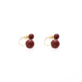 Dark Red Double Round Gold Hoop Dangle Stud Earrings view 5
