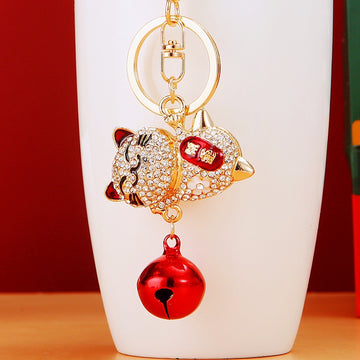 Fortune Cat Keychains with Eight Color Bell Options plus Assorted Color