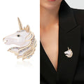Jeweled Unicorn Head Brooch in Gray and White Jacket and Scarf Accessory view 2