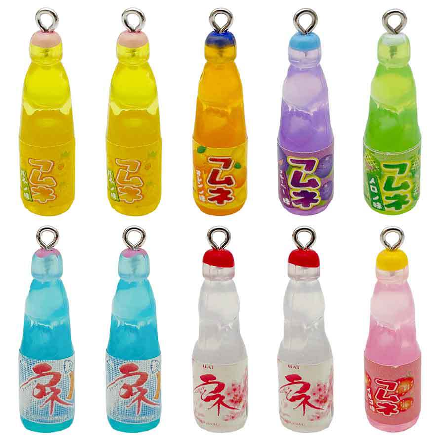 Resin Ramune Soda Bottle charm pendant for DIY necklace keychain earring making