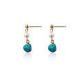 Gold Tone White Pearl And Turquoise Color Stone Stud Earrings view 5