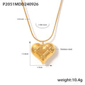 Gold Steel Quilted Heart Pendant Necklace Satellite Chain view 8