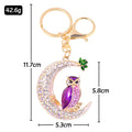 Rhinestone Crescent Moon Owl Keychain Gold Tone 3 Colors view 3
