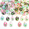 Enamel Tulip Oval Jewelry Components For DIY Earrings And Bracelets Charms view 4