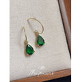 Gold Fish Hook Emerald Green Teardrop Crystal Earrings view 4