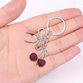 Cherry Charm Keychain Silver Ring Metal Bow Leaf Pair view 3