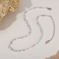 Pastel Natural Stone Bead Necklace Stainless Steel Cube Accents view 4